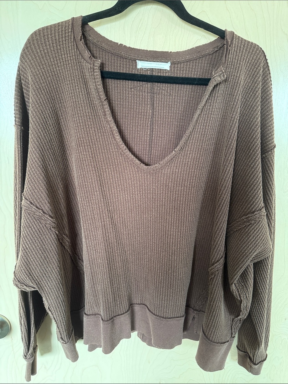 We the Free Relaxed V-Neck Waffle Knit Sweater - Brown